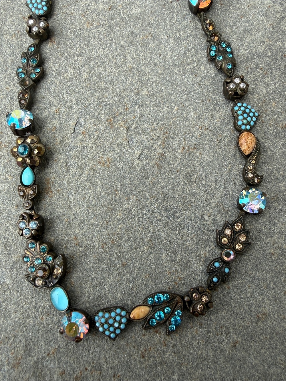 Authentic Vintage Sorrelli Turquoise and Bronze Swarovski Flower Necklace